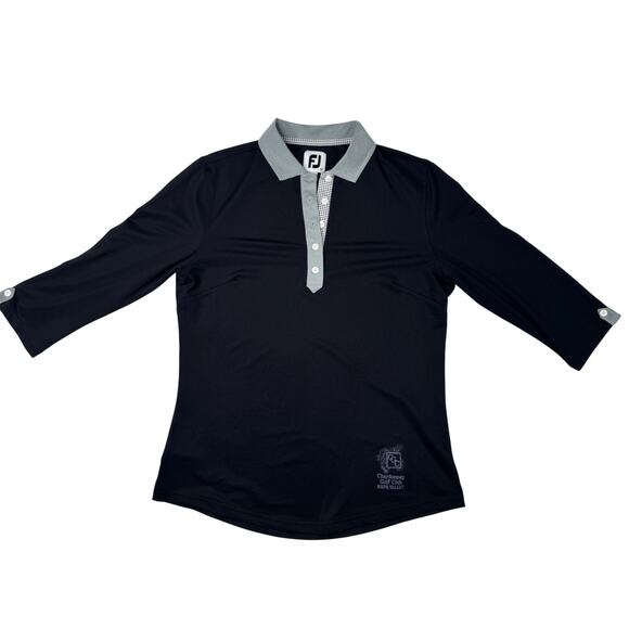 FootJoy Tops - FootJoy Chardonnay Golf Club 3/4 Sleeve Polo Shirt Black Women’s Medium Preppy
